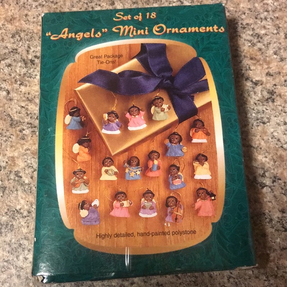 NIB Vintage Giftco Afro-American Polystone Mini Angels Xmas Ornaments. Set of 18 - Picture 1 of 4